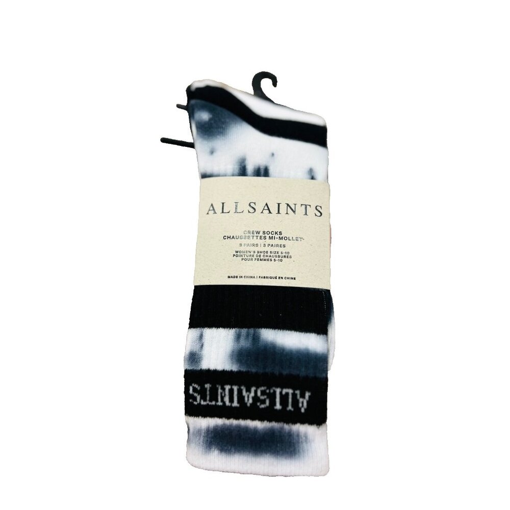 AllSaints 3 Pack Crew Socks Tie Dye / Black / White